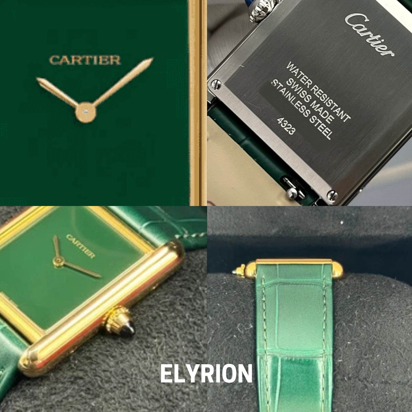 Montre Femme - Tank Louis Vert & Gold