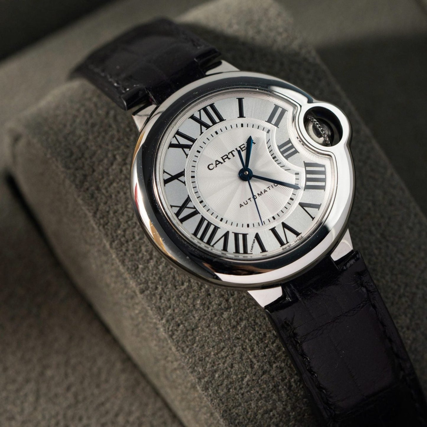 Cartier Ballon Bleu Watch White Dial Leather Strap 36mm